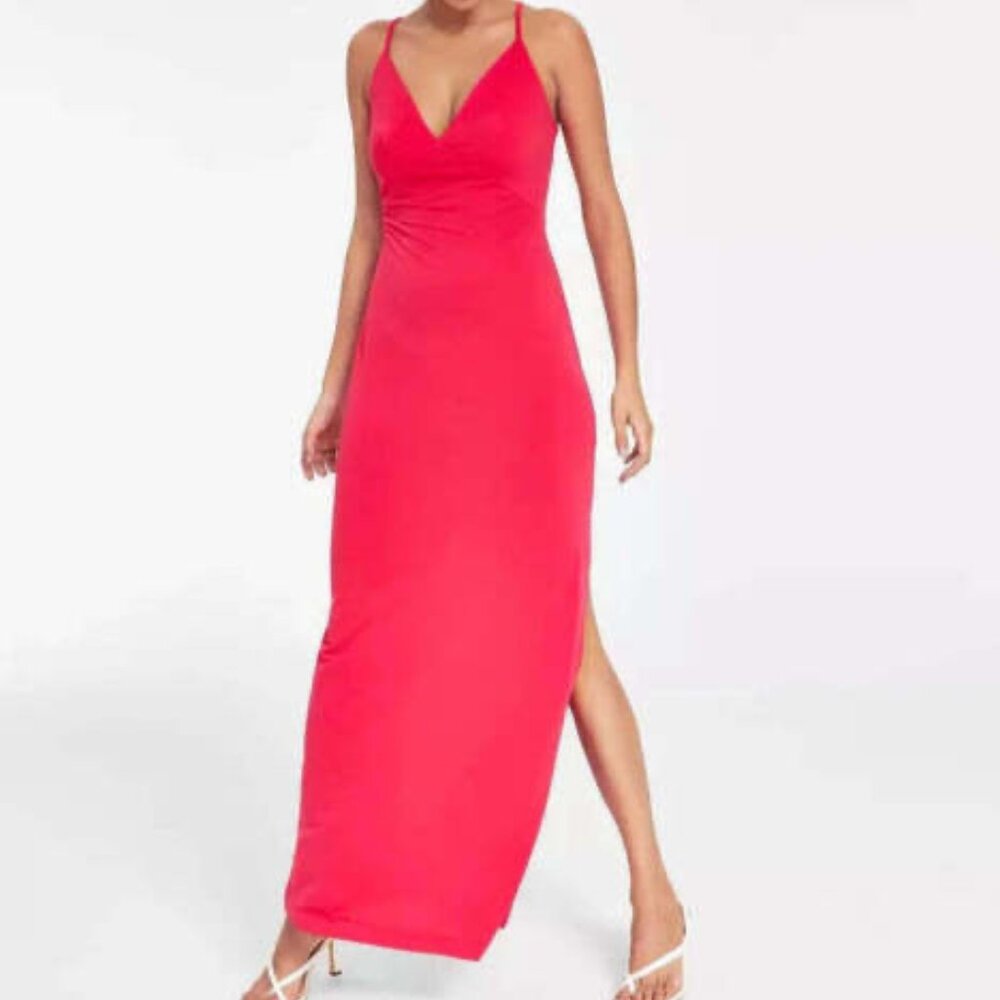 NWT Size XL GUESS Women's Micro Straps Ramsha Long Dress, With V Neck Karma Pink